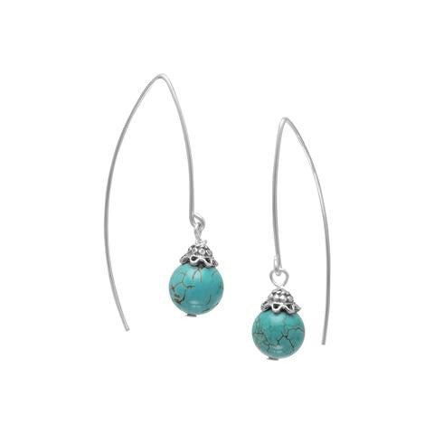 Turquoise Bead Long Wire Earrings