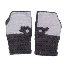 Alpaca Blend Fingerless Mitts in Grey or Black & White