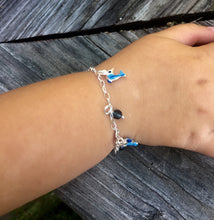 Blue Dolphins & Crystals Charm Bracelet, 5"+1