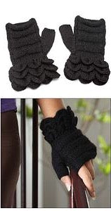Black Hand Knitted 100% Alpaca Fingerless Mittens