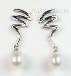 Freshwater Pearl Sterling Silver Peacock Earrings 7-8mm (Black or White)