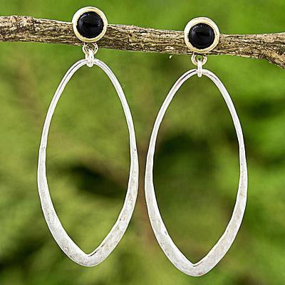 Gold Accent Sterling Silver Tear Earrings w/Black Onyx