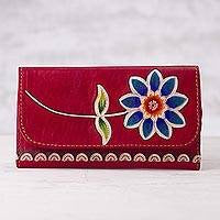 'Fiery Bloom' Red Leather Trifold Wallet