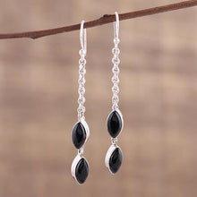 'Elegance' Black Onyx and Sterling Silver Dangle Earrings