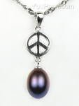 Sterling Silver Peace Symbol Necklace (Black or White Pearl Pendant)