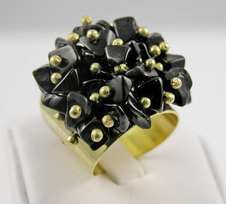 18k Gold Plated Ring With Onyx