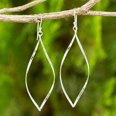 Curved Marquise Shape Sterling Silver Dangle Earrings