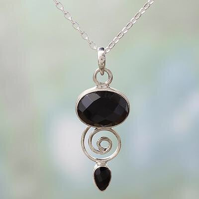 Handmade Onyx and Sterling Silver Pendant Necklace