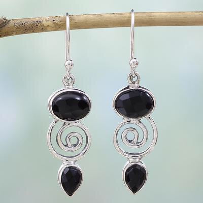 Handmade Onyx Sterling Silver Dangle Earrings