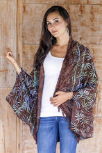 Versatile Brown Rayon Open Front Jacket/Shawl Handmade in Bali