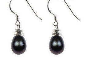 Black Cultured Pearl Earrings, sterling silver, 7-8mm