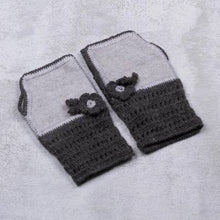 Alpaca Blend Fingerless Mitts in Grey or Black & White