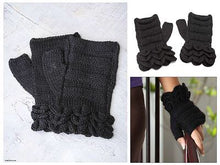 Black Hand Knitted 100% Alpaca Fingerless Mittens