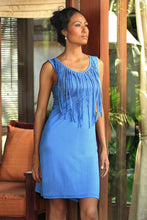 Blue Shimmy Jersey Dress w/Fringe