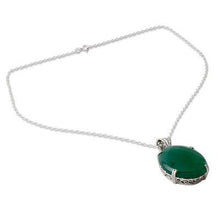 Sterling Silver Green Onyx Pendant Necklace, 'India Green'