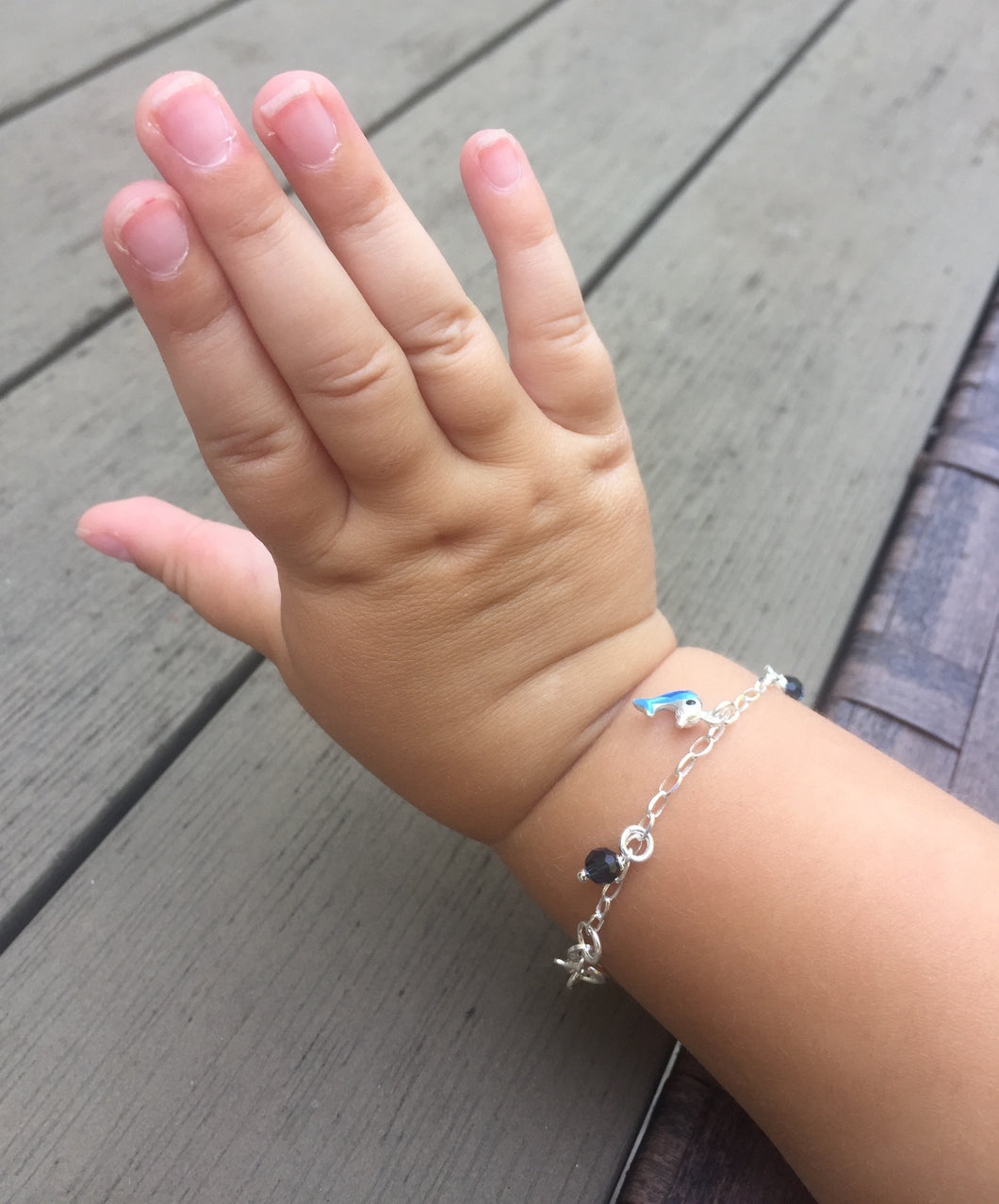 Blue Dolphins & Crystals Charm Bracelet, 5