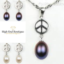 Sterling Silver Peace Symbol Earrings, 7-8mm (Black or White Pearl)