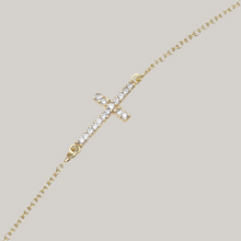 CZ Sideways Cross 14K Gold Plated Bracelet