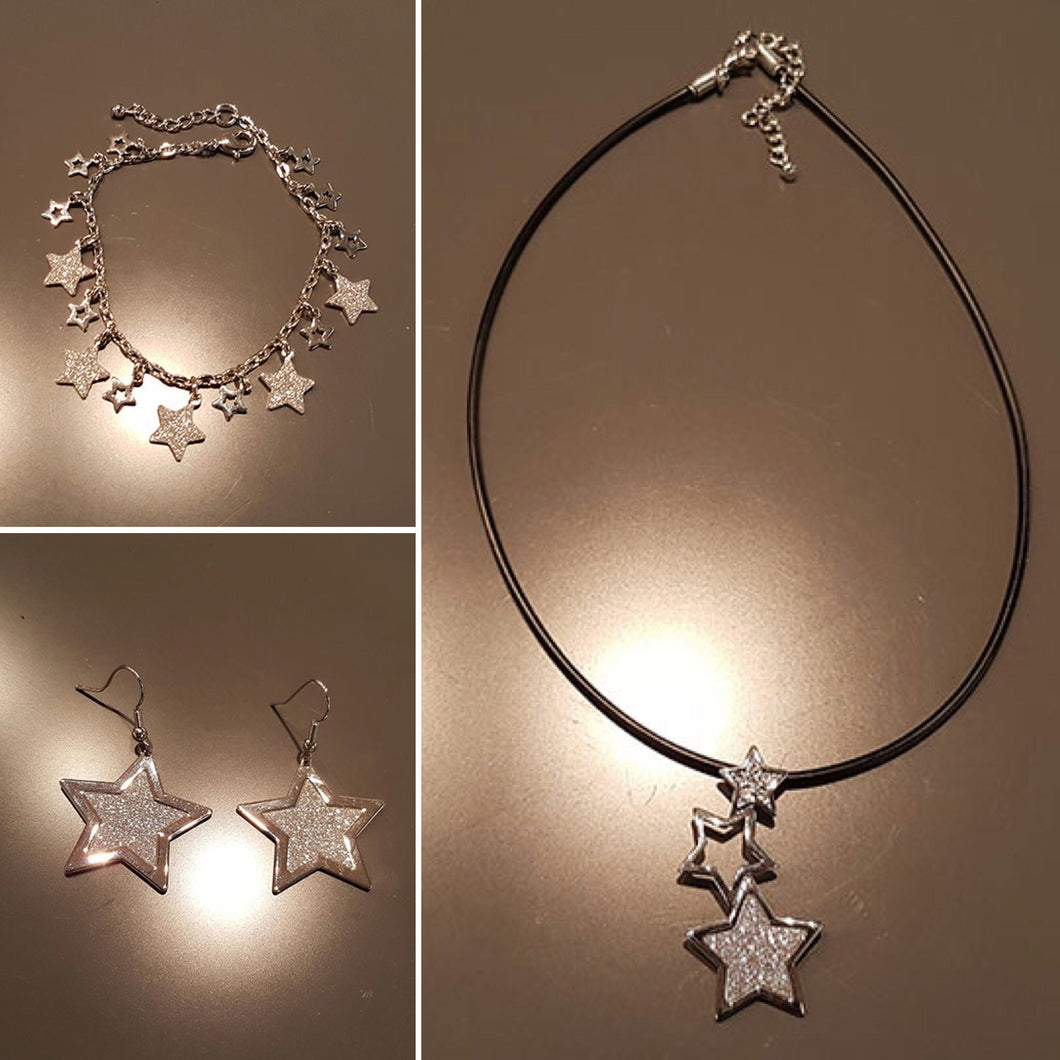 Glitter Stars Necklace, Bracelet, & Earrings Set
