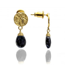 Kate' Large Gold Earrings (select color) - Aqua or Pink Chalcedony, Labradorite, or Black Onyx