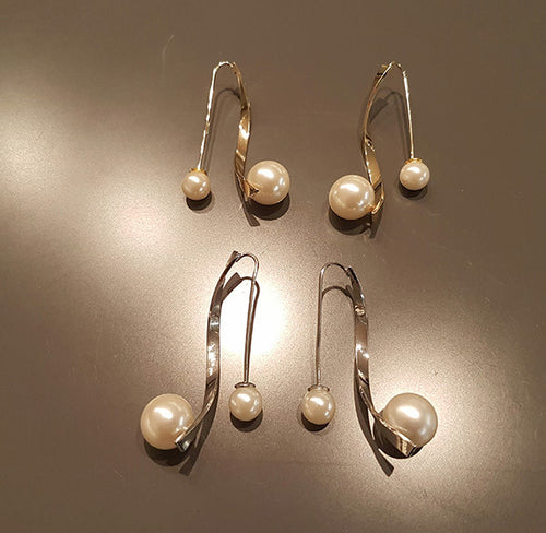 Double Pearl Fashion Earrings in Gold or Silver (see drop-down menu)