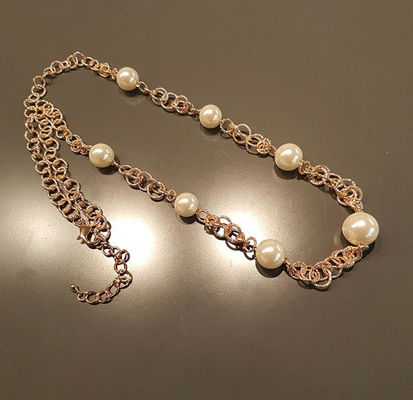 Long Pearl Gold Color Necklace