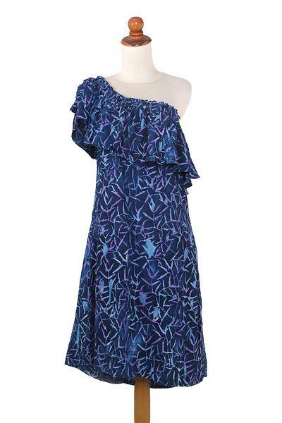 Navy & Lilac Batik Strapless Rayon Sundress from Bali - only S/M currently available
