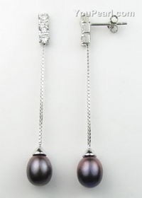 Black Fresh Water Pearl Drop Earrings, Sterling Silver, 5-6mm