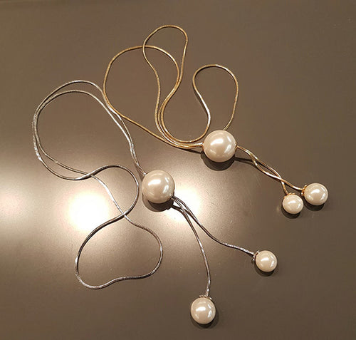 Double Pearl Fashion Necklace in Gold or Rhodium color plating (see drop-down menu)