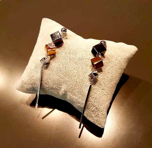 Triple Block Pendant Earrings