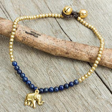 Lapis Lazuli Elephant Charm Beaded Brass Anklet