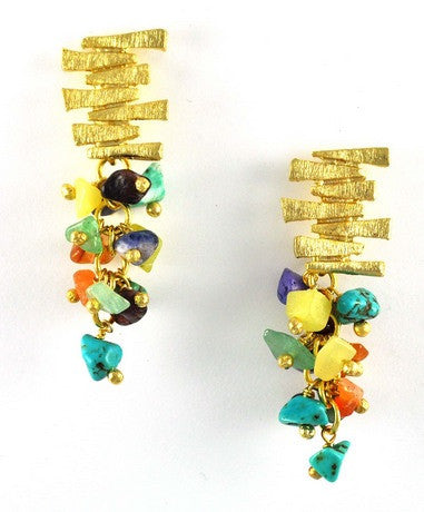 Gold Plated Earrings w/Mixed Semiprecious Stones