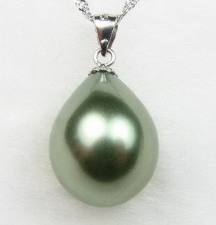 Teardrop Shell Pearl Pendent Sterling Silver Necklace, Olive or Purple