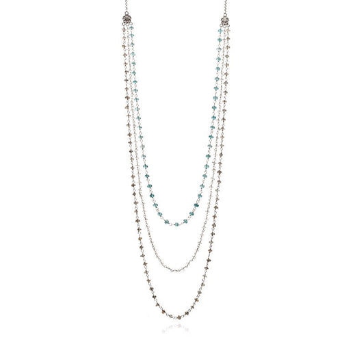 'Melina' Three Strand Necklace: Aqua, Labradorite and Crystal