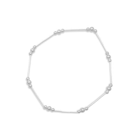 Liquid Silver Stretch Anklet w/Polished Beads, 9