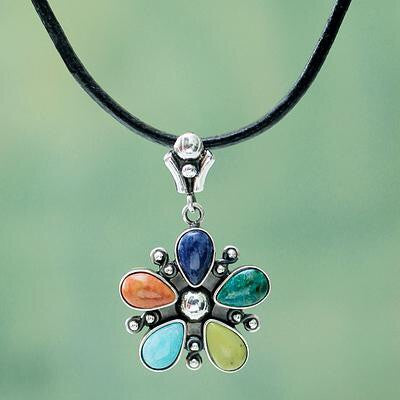 Multi Gemstone and Leather Necklace