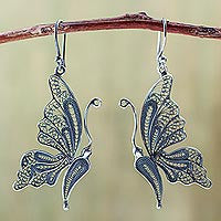 Fine Silver Filigree Butterfly Bridal Earrings