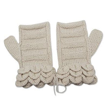 Off-White Hand Knitted 100% Alpaca Fingerless Mittens