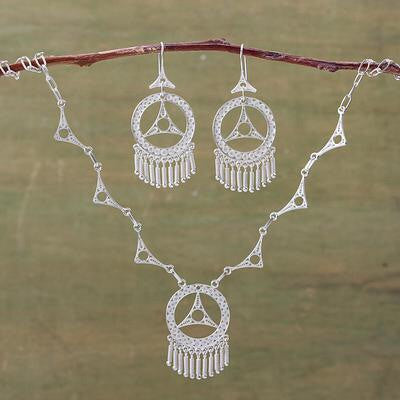 Filigree Earrings and Necklace 'Peace' Jewelry Set