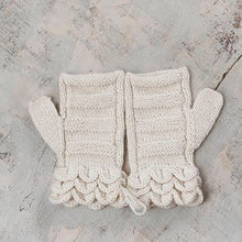 Off-White Hand Knitted 100% Alpaca Fingerless Mittens