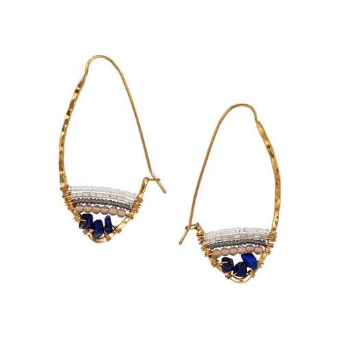 Stone Hoop Earrings In Lapis