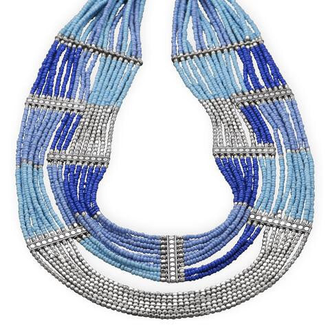 Multistrand Blue Glass Bead Fashion Necklace