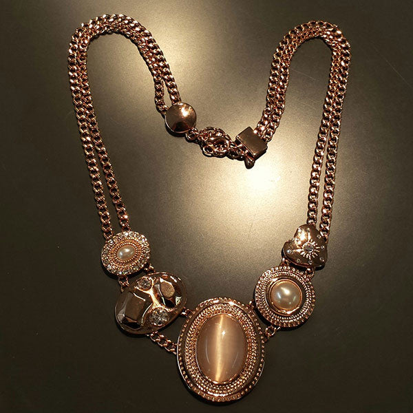 Pearl & Crystal Necklace in Rose Gold