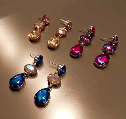 Bejeweled Dangle Earrings with Colored Crystals