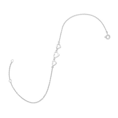 Rhodium Plated Cut Out Heart Anklet, 9