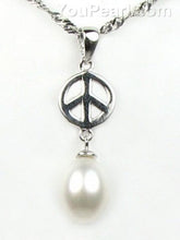Sterling Silver Peace Symbol Necklace (Black or White Pearl Pendant)