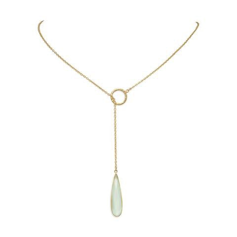 Gold Plated Lariat Necklace w/Chalcedony Drop