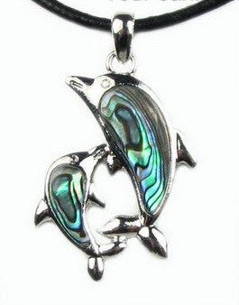 Abalone Mother & Child Dolphin Shell Pendent Sterling Silver Necklace