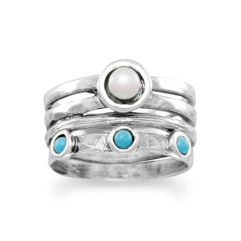 Oxidized Cultured Freshwater Pearl & Turquoise Ring