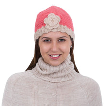 'Coral Bloom' Hand Crocheted Alpaca Hat from Peru in Pink and Beige